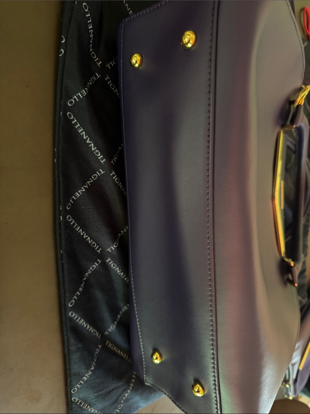 Joy & Iman Deep Purple Satchel with Matching Pouch and Gold Accents - Picture 7 of 7